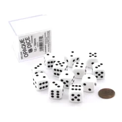Dice-Case of 12 Deluxe Opaque 16mm Round Edge Dice - White with Black Pips - Your Source for Gaming Essentials