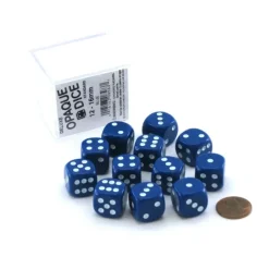 Dice-Case of 12 Deluxe Opaque 16mm Round Edge Dice - Blue with White Pips - Your Source for Gaming Essentials