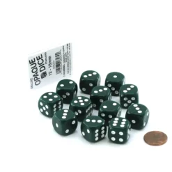 Dice-Case of 12 Deluxe Opaque 16mm Round Edge Dice - Green with White Pips - Your Source for Gaming Essentials