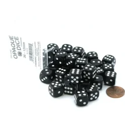 Dice-Case of 36 Deluxe Opaque Small 12mm Round Edge Dice - Black with White Pips - Your Source for Gaming Essentials