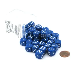 Dice-Case of 36 Deluxe Opaque Small 12mm Round Edge Dice - Blue with White Pips - Your Source for Gaming Essentials