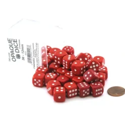 Dice-Case of 36 Deluxe Opaque Small 12mm Round Edge Dice - Red with White Pips - Your Source for Gaming Essentials