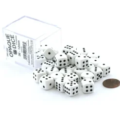 Dice-Case of 36 Deluxe Opaque Small 12mm Round Edge Dice - White with Black Pips - Your Source for Gaming Essentials
