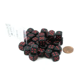 Dice-Case of 36 Deluxe Opaque Small 12mm Round Edge Dice - Black with Red Pips - Your Source for Gaming Essentials