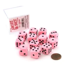Dice-Case of 12 Deluxe Swirl 16mm Round Edge Dice - Pink with Black Pips - Your Source for Gaming Essentials