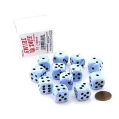 Dice-Case of 12 Deluxe Swirl 16mm Round Edge Dice - Blue with Black Pips - Your Source for Gaming Essentials