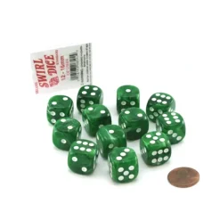 Dice-Case of 12 Deluxe Swirl 16mm Round Edge Dice - Ice Green with White Pips - Your Source for Gaming Essentials