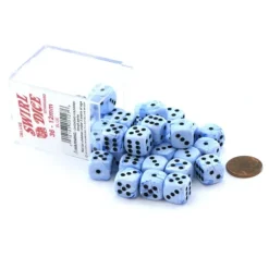 Dice-Case of 36 Deluxe Swirl Small 12mm Round Edge Dice - Blue with Black Pips - Your Source for Gaming Essentials