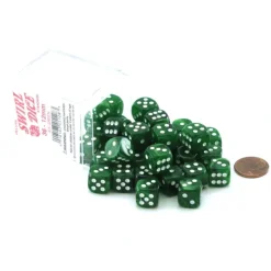 Dice-Case of 36 Deluxe Swirl Small 12mm Round Edge Dice - Ice Green with White Pips - Your Source for Gaming Essentials