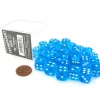 Dice-Case of 36 Deluxe Transparent Small 12mm Round Edge Dice - Turquoise with White - Your Source for Gaming Essentials