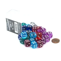 Dice-Case of 36 Deluxe Transparent Small 12mm Round Edge Dice - Assorted Colors - Your Source for Gaming Essentials