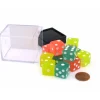 Dice>Case with 12 16mm Glow in the Dark Dice - 4 Each of Lemon Lime and Peach Colors - Your Source for Gaming Essentials