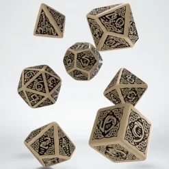 Dice-Celtic Dice Set 3D Beige/Black Set (7) - Your Source for Gaming Essentials