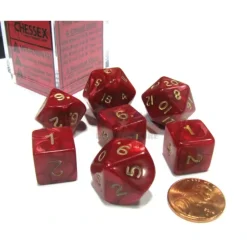 Dice-Cheater's Polyhedral 7-Dice Chessex Set - Pearlescent Red with Gold Numbers - Your Source for Gaming Essentials