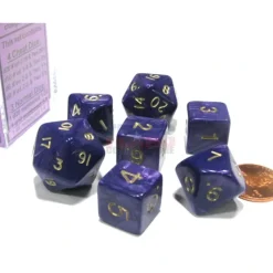 Dice-Cheater's Polyhedral 7-Dice Chessex Set - Pearlescent Purple with Gold Numbers - Your Source for Gaming Essentials