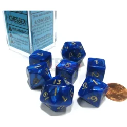 Dice-Cheater's Polyhedral 7-Dice Chessex Set - Pearlescent Blue with Gold Numbers - Your Source for Gaming Essentials