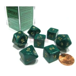 Dice-Cheater's Polyhedral 7-Dice Chessex Set - Pearlescent Green with Gold Numbers - Your Source for Gaming Essentials