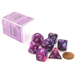 Dice-Chessex Polyhedral 7-Die Festive Dice Set - Violet (Purple) with White Numbers - Your Source for Gaming Essentials