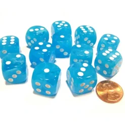 Dice-Cirrus 16mm D6 Chessex Dice Block (12 Dice) - Light Blue with White Pips - Your Source for Gaming Essentials