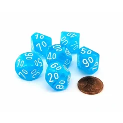Dice-Cirrus 16mm Tens D10 (00-90) Dice, 6 Pieces - Light Blue with White Numbers - Your Source for Gaming Essentials