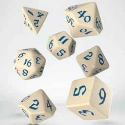 Dice-Classic Runic 7 Piece Polyhedral Dice Set - Beige & Blue - Your Source for Gaming Essentials