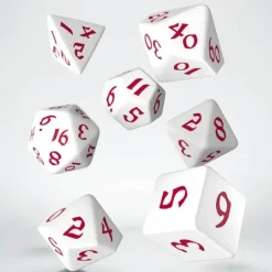 Dice-Classic Runic 7 Piece Polyhedral Dice Set - White & Red - Your Source for Gaming Essentials