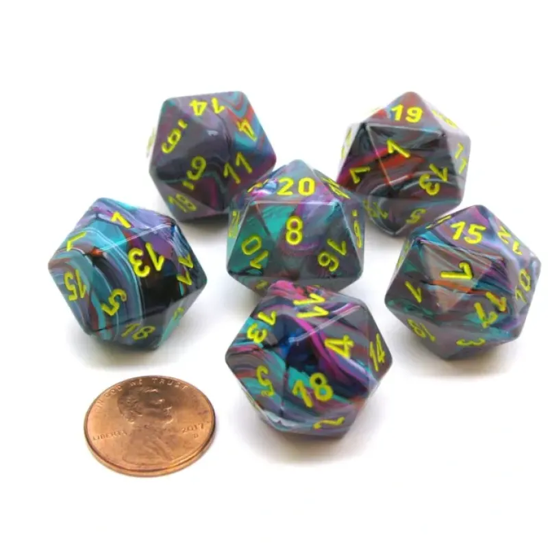 Dice-Festive 20 Sided D20 Chessex Dice, 6 Pieces - Mosaic with Yellow Numbers - Your Source for Gaming Essentials