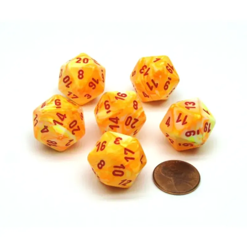 Dice-Festive 20 Sided D20 Chessex Dice, 6 Pieces - Sunburst with Red Numbers - Your Source for Gaming Essentials