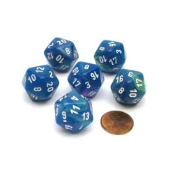 Dice-Festive 20 Sided D20 Chessex Dice, 6 Pieces - Waterlily with White Numbers - Your Source for Gaming Essentials
