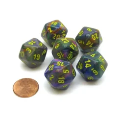 Dice-Festive 20 Sided D20 Chessex Dice, 6 Pieces - Rio with Yellow Numbers - Your Source for Gaming Essentials