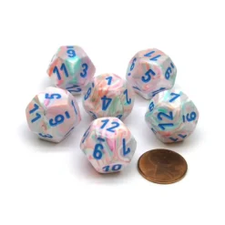 Dice-Festive 18mm 12 Sided D12 Chessex Dice, 6 Pieces - Pop Art with Blue Numbers - Your Source for Gaming Essentials
