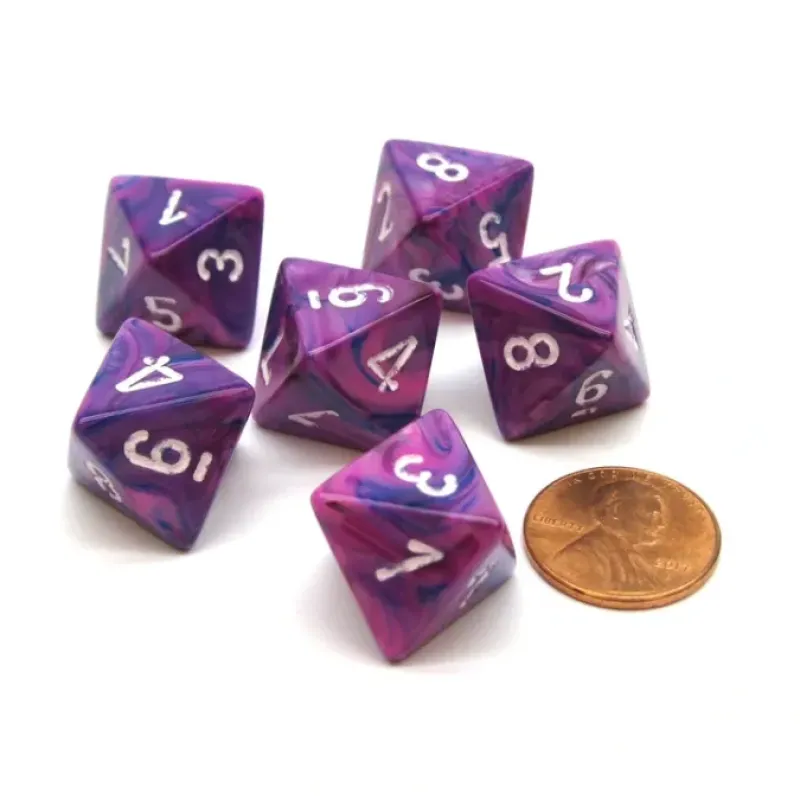 Dice-Festive 15mm 8 Sided D8 Chessex Dice, 6 Pieces - Violet with White - Your Source for Gaming Essentials