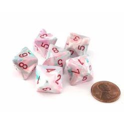 Dice-Festive 15mm 8 Sided D8 Chessex Dice, 6 Pieces - Pop Art with Red Numbers - Your Source for Gaming Essentials