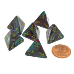Dice-Festive 18mm 4 Sided D4 Chessex Dice, 6 Pieces - Mosaic with Yellow - Your Source for Gaming Essentials