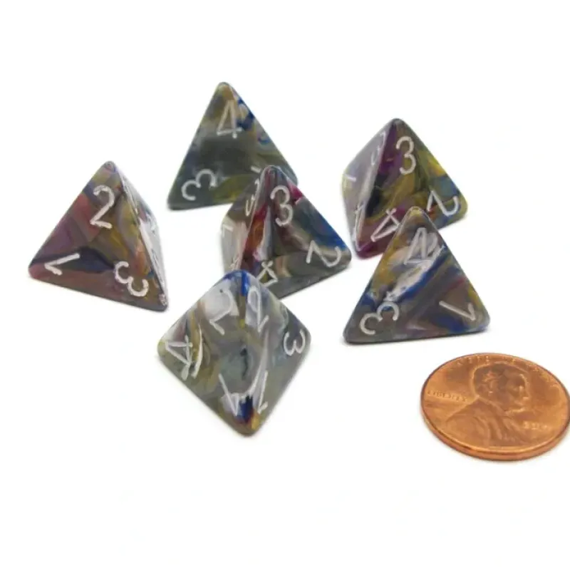 Dice-Festive 18mm 4 Sided D4 Chessex Dice, 6 Pieces - Carousel with White - Your Source for Gaming Essentials
