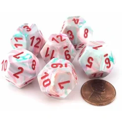 Dice-Festive 18mm 12 Sided D12 Chessex Dice, 6 Pieces - Pop Art with Red Numbers - Your Source for Gaming Essentials