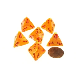 Dice-Festive 18mm 4 Sided D4 Chessex Dice, 6 Pieces - Sunburst with Red Numbers - Your Source for Gaming Essentials