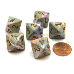Dice-Festive 15mm 8 Sided D8 Chessex Dice, 6 Pieces - Vibrant with Brown - Your Source for Gaming Essentials