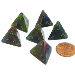 Dice-Festive 18mm 4 Sided D4 Chessex Dice, 6 Pieces - Rio with Yellow - Your Source for Gaming Essentials