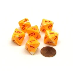 Dice-Festive 15mm 8 Sided D8 Chessex Dice, 6 Pieces - Sunburst with Red Numbers - Your Source for Gaming Essentials