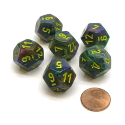 Dice-Festive 18mm 12 Sided D12 Chessex Dice, 6 Pieces - Rio with Yellow - Your Source for Gaming Essentials
