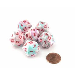 Dice-Festive 18mm 20 Sided D20 Chessex Dice, 6 Pieces - Pop Art with Red Numbers - Your Source for Gaming Essentials