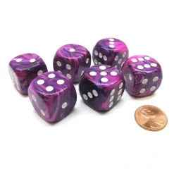 Dice-Festive 20mm Big D6 Chessex Dice, 6 Pieces - Violet with White Pips - Your Source for Gaming Essentials