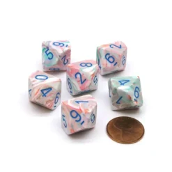 Dice-Festive 16mm D10 (0-9) Chessex Dice, 6 Pieces - Pop Art with Blue Numbers - Your Source for Gaming Essentials