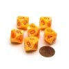 Dice-Festive 16mm D10 (0-9) Chessex Dice, 6 Pieces - Sunburst with Red Numbers - Your Source for Gaming Essentials