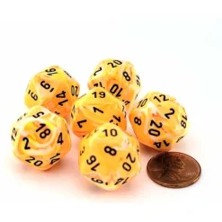 Dice-Festive 20mm D20 Chessex Dice, 6 Pieces - Sunburst with Black Numbers - Your Source for Gaming Essentials
