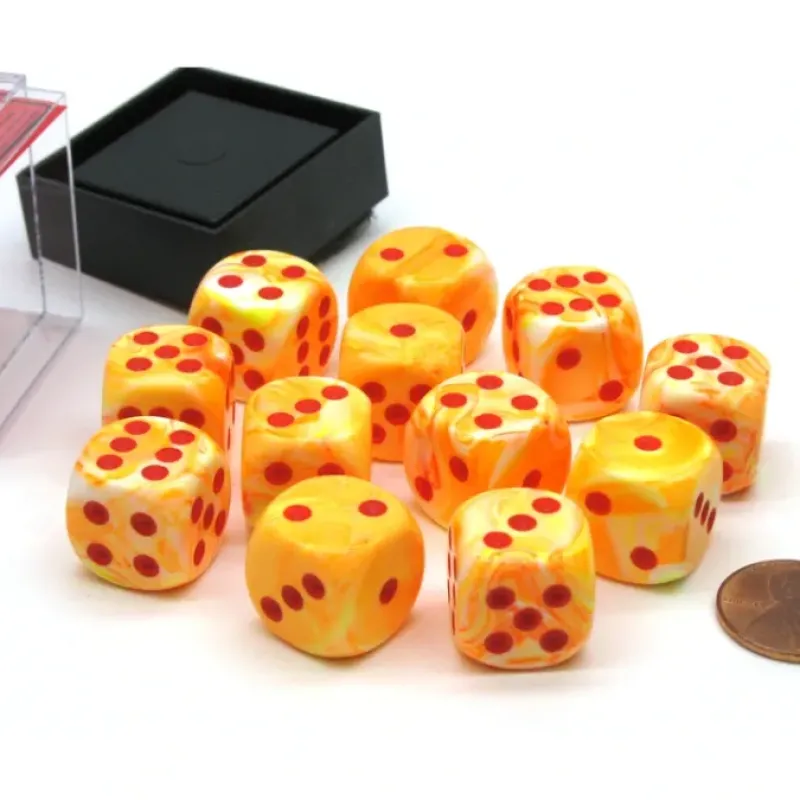 Dice-Festive 16mm D6 Chessex Dice Block (12 Die) - Sunburst with Red Pips - Your Source for Gaming Essentials