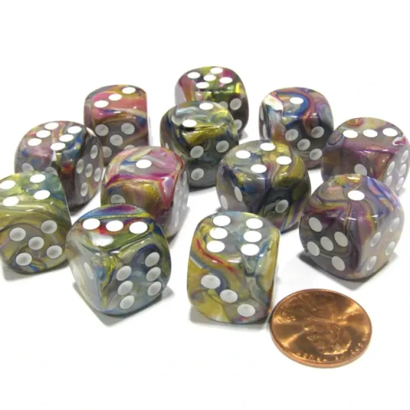 Dice-Festive 16mm D6 Chessex Dice Block (12 Dice) - Carousel with White Pips - Your Source for Gaming Essentials