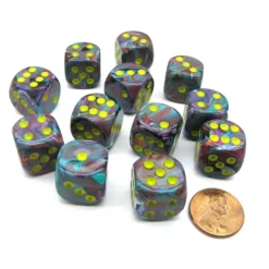 Dice-Festive 16mm D6 Chessex Dice Block (12 Dice) - Mosaic with Yellow Numbers - Your Source for Gaming Essentials