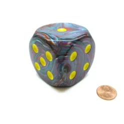 Dice-Festive 50mm Huge Large D6 Chessex Dice, 1 Piece - Mosaic with Yellow Pips - Your Source for Gaming Essentials